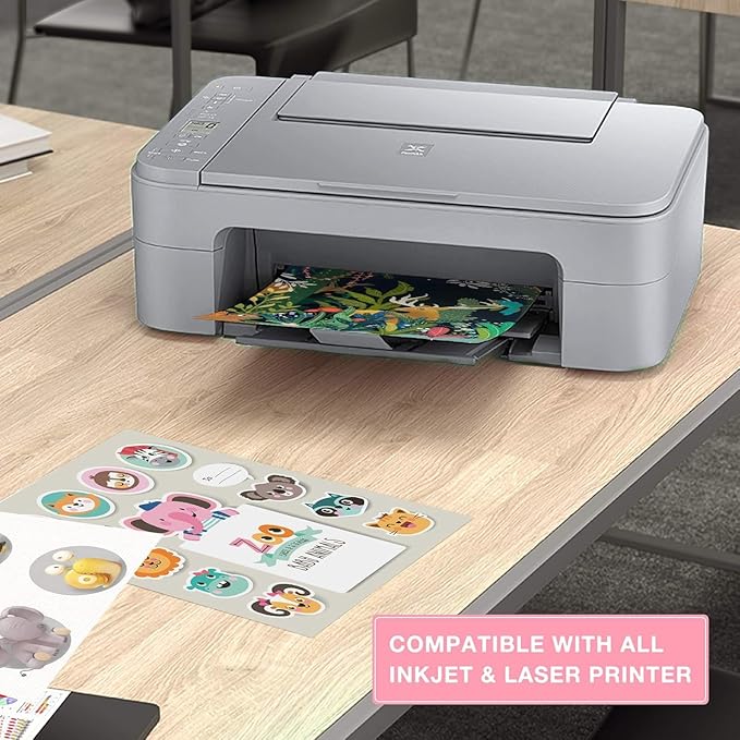 JANDJPACKAGING Printable Vinyl for Inkjet Printer - 55 Pack Matte White Printable Vinyl Sticker Paper Dries Quickly Vivid Colors, Holds Ink Well, Tear Resistant, Inkjet & Laser Printer(140 g)