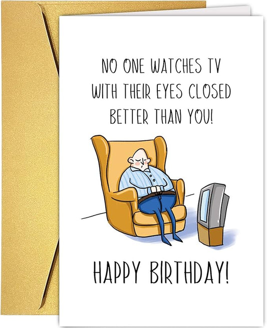 Supoeguk Funny Birthday Card for Men, Hilarious Birthday Card for Dad, Husband, Grandpa, Watches TV with Eyes Closed Card