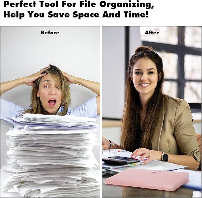 Expanding File Folder A4,13 Pockets File Organiser with Colored Tags, Paperwork A4 Plastic Wallet Document Storage Expander for School,Office and Home, Pink