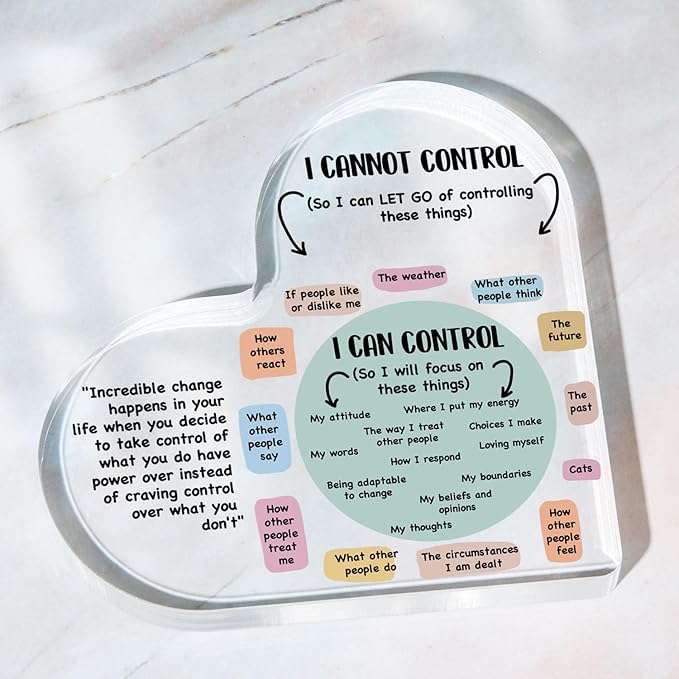 Mental Health Things I Can Control Decor, Mindfulness Decor for Therapy Office Acrylic Heart Gifts, School Counselor Sign Therapist Office Art Decorations for Therapist Office Living Room Bedroom Desktop Gift