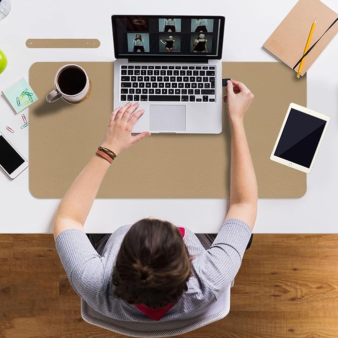 ‎Boutilon Leather Desk Pad 35"x 17" Non-Slip Mouse Pad,Office Desk Mat,Waterprooft PU Leather Desk Blotter,Desk Pad Protector,Desk Writing Pad for Home Office Decor (L-Beige,35"x 17")