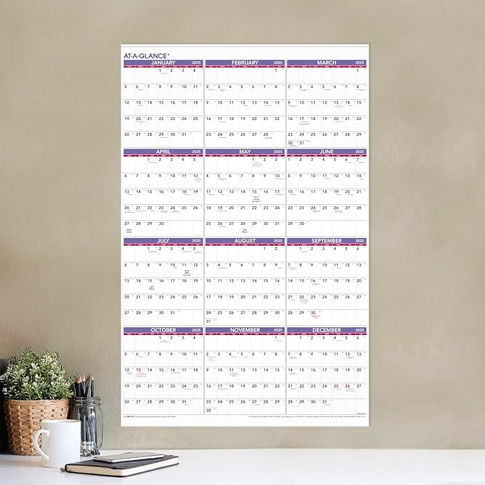 AT-A-GLANCE 2025 Wall Calendar, Monthly, 24" x 36", Extra Large, Paper (PM122825)