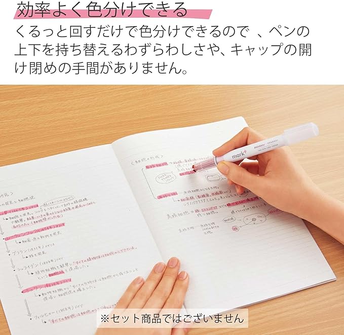 KOKUYO 2-Tone Vivid Highlighter 5 Colors Set. Mark+ Two Colors Dual Tips Markers, Quick Dry Similar Shades Tip 5 Pack of Gold, Gray, Light Green, Navy, Red. Japan Import (PM-MT100-5S2).