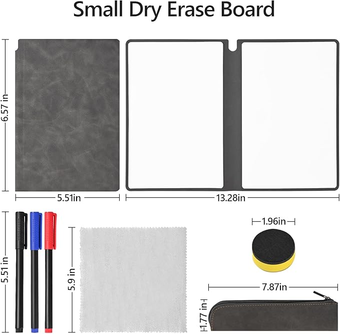 Portable Dry Erase Board,Portable White Board,Small Dry Erase Board,Foldable,Erasable,Repeatable,9.5 * 6.6 inches,for Office,Home,School,Study,Meeting(Black)
