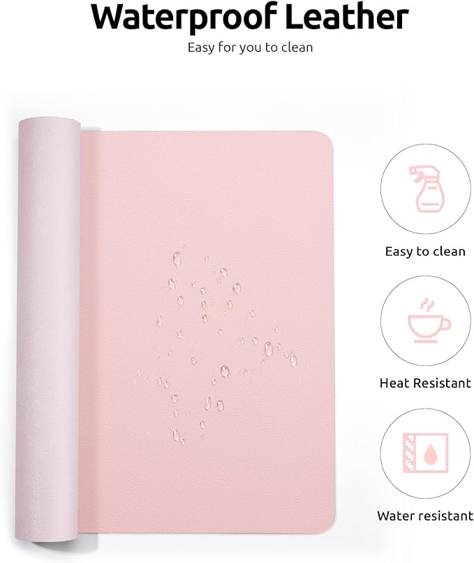 YSAGi Leather Desk Protector, Office Mat, Large Mouse Mat, Non-Slip PU Leather Blotter, Laptop Desk Pad, Waterproof Writing Pad for Office and Home (Light Pink, 31.5" x 15.8")
