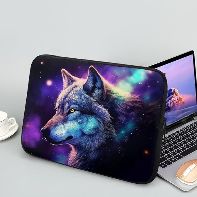 Wolf Printed Laptop Briefcase for Women Men, Waterproof Laptop Case Bag Laptop Case for 17 Inch, Lightweight Computer Carrying Cover with Zipper for Office Business Traveling