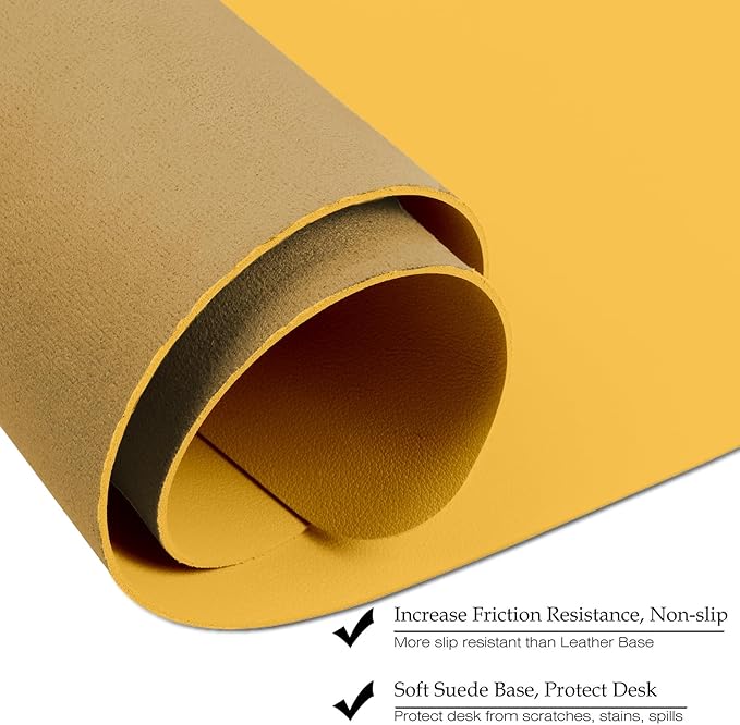 Boutilon Leather Desk Pad 24" x 14", Office Desk Mat, Waterproof PU Leather, Non-Slip, Yellow