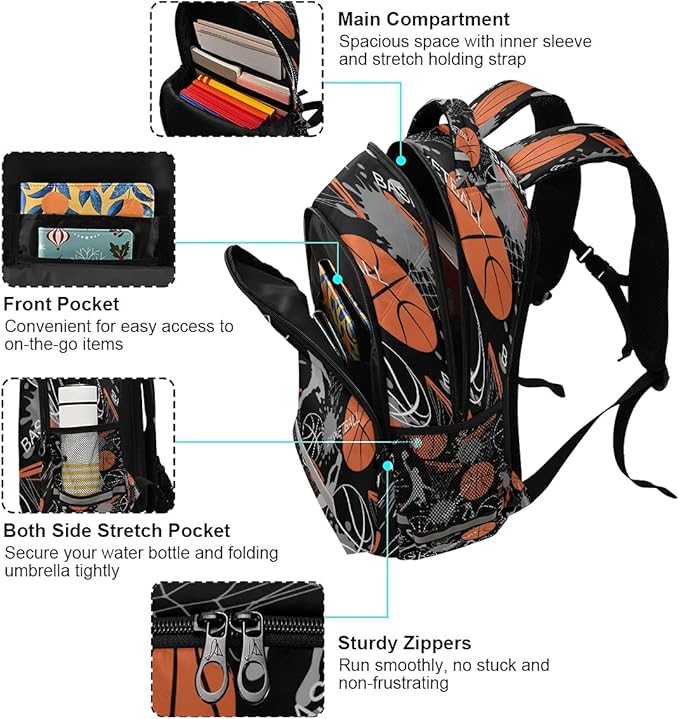 AUUXVA Sport Ball Basketball Player Backpack School Bookbag Laptop Purse Casual Daypack for Teen Girls Women Boys Men College Travel