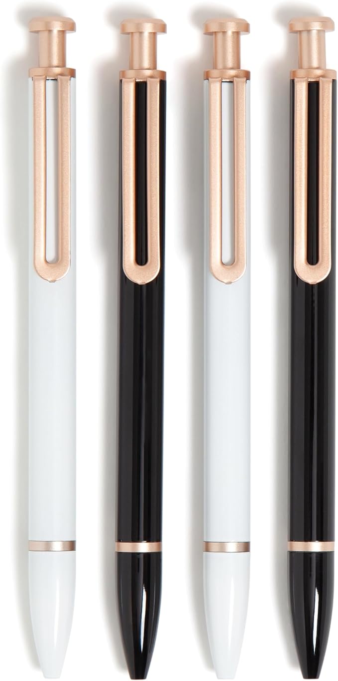 U Brands Monterey Ballpoint Pens, Set of 4, Black and White With Rose Gold Details, Bold (1.0 mm) Point, Black Ink