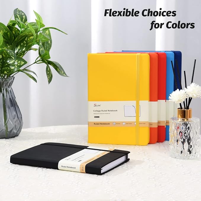 SUIN Hardcover-Journal-Notebooks, A5 Lined Journals Notebook for Writing 200 Pages, 8.2 x 5.5 inch, Classic Ruled Notebooks for Work/Travel/College (Black- 1 Pack)