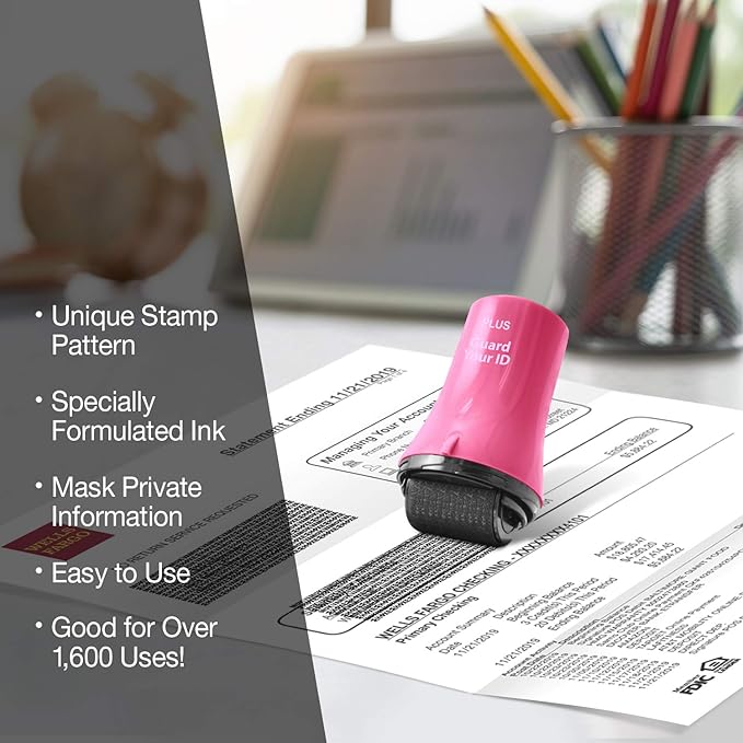 Guard Your ID Wide Advanced Roller 2.0 Identity Theft Prevention Security Stamp Pink