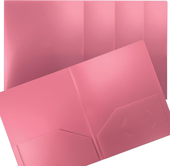 Better Office Products Heavyweight Plastic 2 Pocket Portfolio Folder, Letter Size Poly Folders, 24 Pack (Pink)