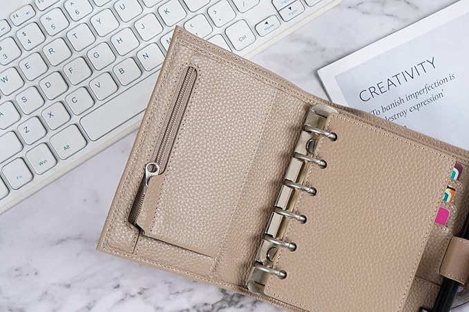 Moterm Pocket Regular Rings Planner - Genuine Leather Binder Organizer(Pebble-Taupe, 19mm Ring)