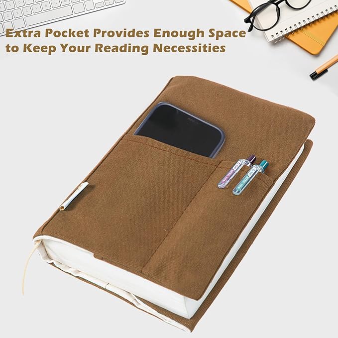 Canvas Book Covers, Washable Book Protector, Book Cover for Paperback Novels, Adjustable Book Cover for Hardcover with Pockets for Pen, Soft Cover Books, Book Lovers Gifts