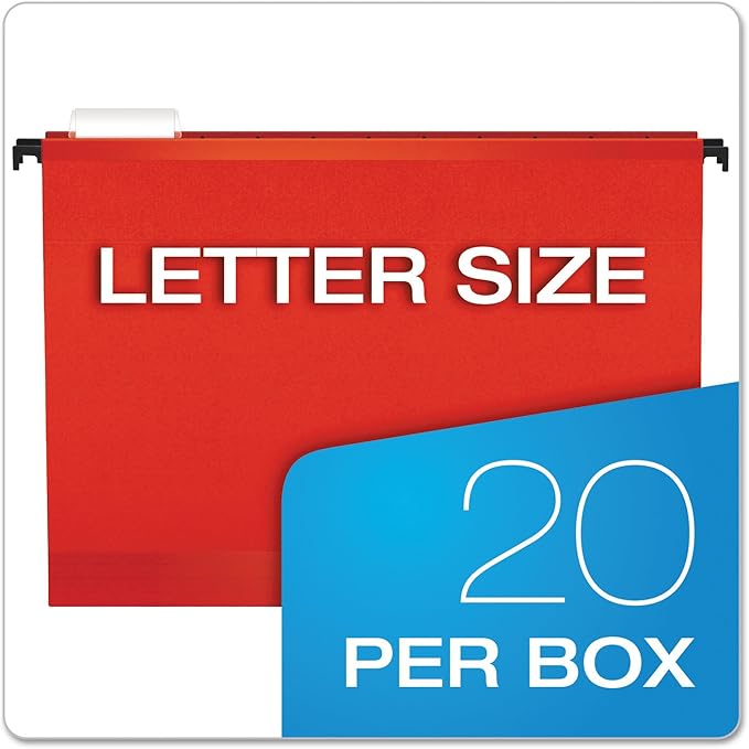 Pendaflex SureHook Reinforced Hanging Folders, Letter Size, Red, 20 per Box (6152 1/5 RED)