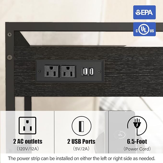 Printer Stands with Charging Station, 25.2 x 18.9 Inch Large Printer Stand with Wheels for Home Office, 3 Tier Printer Table with Power Outlet USB Port, Printer Shredder Stand, Black