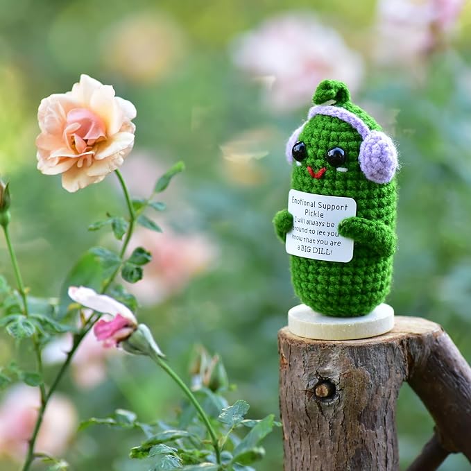 Funny Crochet Pickles 1 Pcs with Affirmations Cards for Inspirational Novelty Good Luck Gifts and Party Decorations(KK-CKD04-ppep)