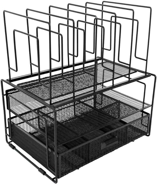 BLU MONACO Black Workspace Desk organizers and Storage and Accessories Desktop Rack with File Organizer, File sorters and Drawer