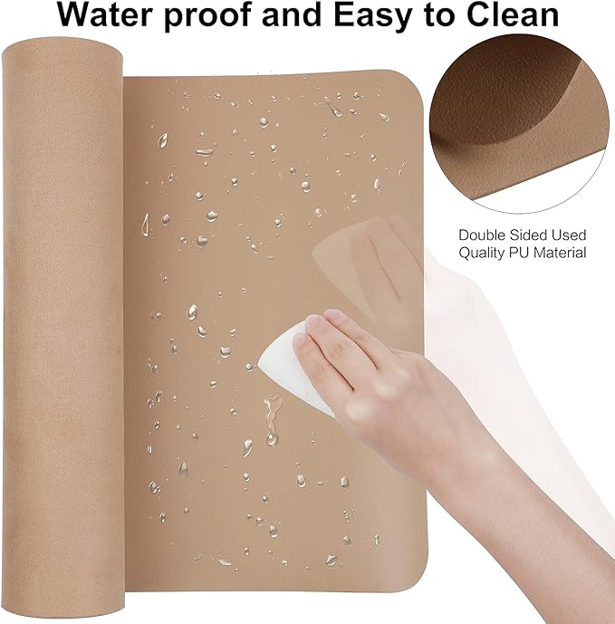 Boutilon Leather Desk Pad 30" x14",Non-Slip Mouse Pad,Office Desk Mat,Waterprooft PU Leather Desk Blotter,Desk Pad Protector,Desk Writing Pad for Home Office Decor (M-Beige)