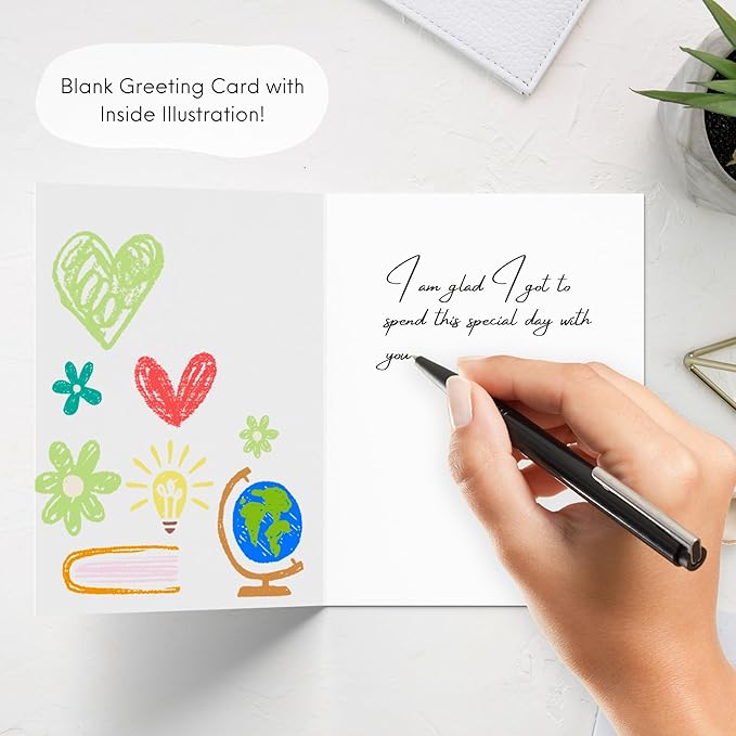 Teacher Thank You Card, Appreciation Card for Educator, Day Care, Preschool, Elementary High School, Graduation or Back to School, Summer Break Gift (A teacher Takes a Hand, Opens a Mind and Touches a