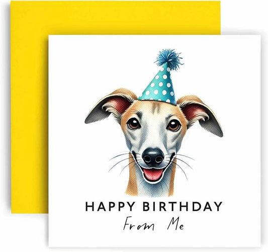 Huxters Birthday Card from the Dog – Whippet - Happy Birthday to Dog Mum and Dog Dad – Birthday Card from the Dog to Friends Family First Birthday (Whippet)
