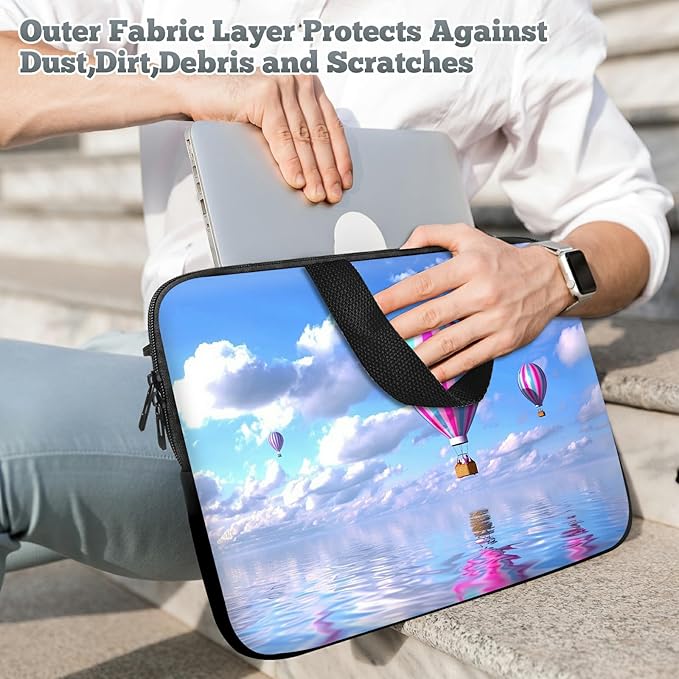 Universal Laptop Sleeve Tablet Case 12 inch, Hot Air Balloon Slim Carrying Case Durable Handbag Travel Laptop Bag for Surface Pro 9 8 7/Laptop Go 2 3, MacBook Air 11/12