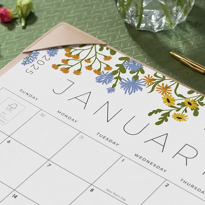Desk Calendar 2025-2026 with Desktop Mat, Cabbrix Large Desk Pad Calendar 22 x 17 Inch Cover 18 Months Runs From January 2025 to June 2026, Floral Design Calendar 2025 for Home School and Office (Floral)