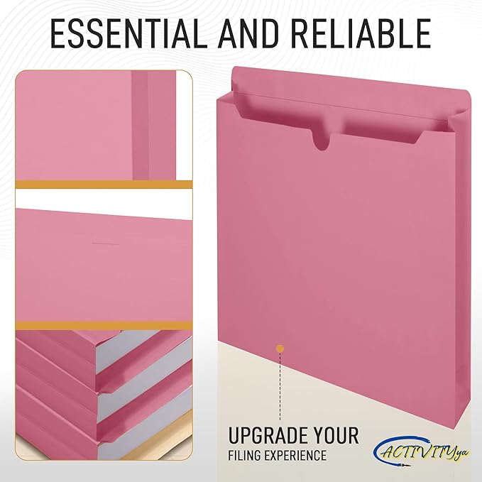 Pink File Jackets, 2 Inch Expansion, Letter Size, Reinforced Straight-Cut Tab, 6 Pack