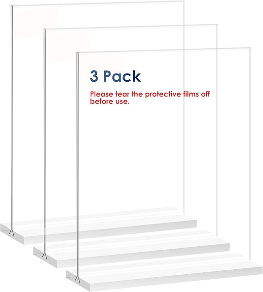 newnewshow Acrylic Sign Holder 5.5x8.5 Inch 3 Pack Vertical T Shape Double-Sided Desktop Display Holder. (Optional 8.5x11 8.5x5.5 5x7 Horizontal and Vertical)