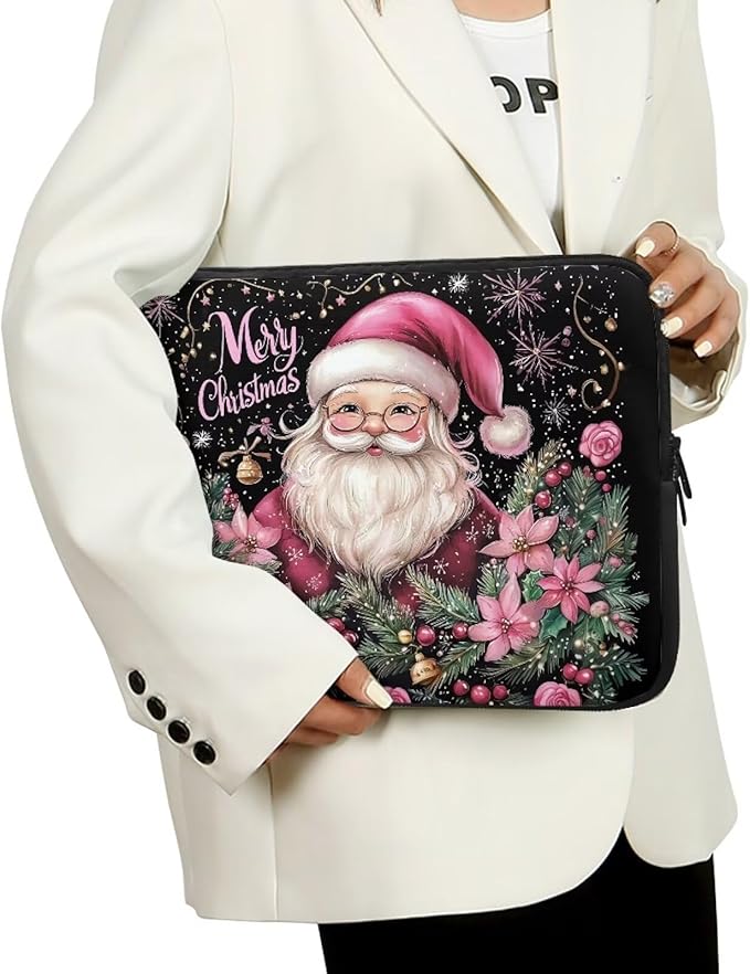 Christmas Laptop Protective Sleeve for Women 13 inch Portable Computer Sleeve Neoprene Lap Top Case Santa Claus Computer Carrying Case Suitable for Travel Office Pouch