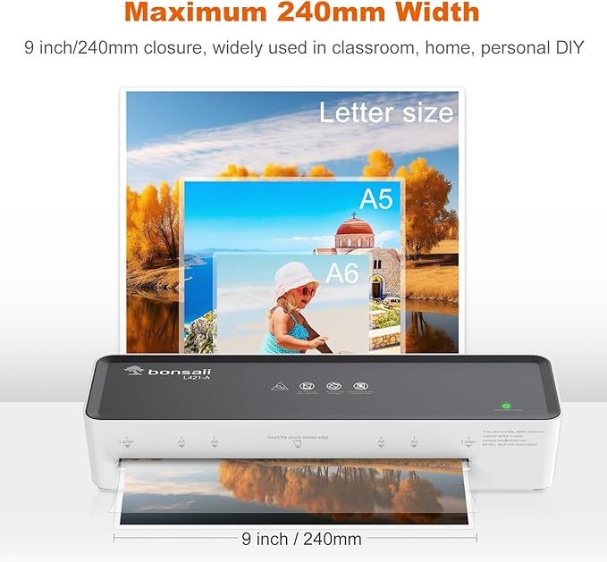 Bonsaii 9 Inch Laminator, Laminator Machine with Laminating Sheets, Laminating Machine for Teacher Personal, Home, Office, and Classroom Organization Supplies - L421-A Grey