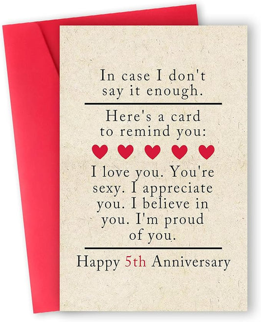 5 Year Anniversary Card Gifts for Him Her,Happy 5th Anniversary Card for Woman Men,Wood Anniversary Card Gifts for Husband Wife,5th Wedding Anniversary Card
