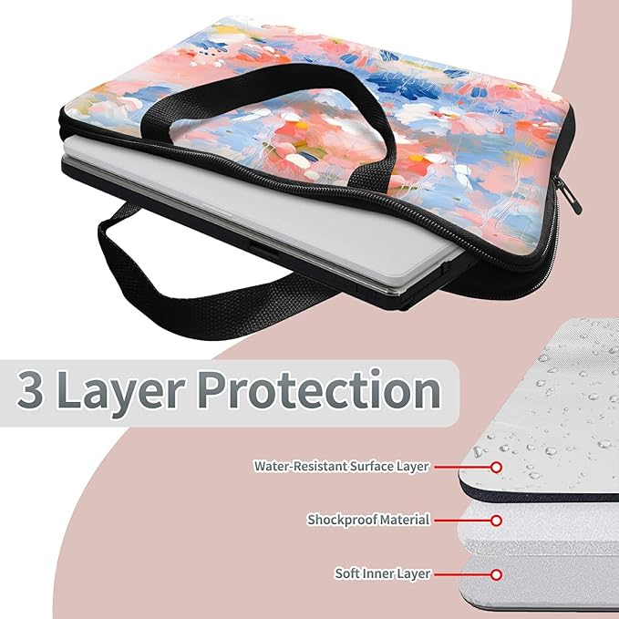 Universal Laptop Sleeve Tablet Case 12 inch, Watercolor Flowered Slim Carrying Case Durable Handbag Travel Laptop Bag for Surface Pro 9 8 7/Laptop Go 2 3, MacBook Air 11/12