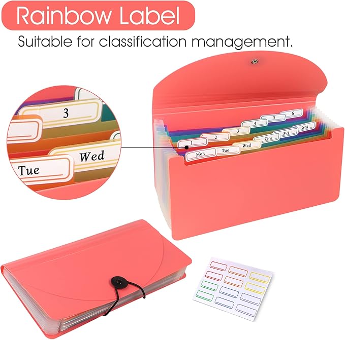 2 Pack 13 Pockets A6 Mini Coupon Organizer Wallet, Expandable Accordion File Organizer for Storage Receipt Cards Coupons Tickets - Pink