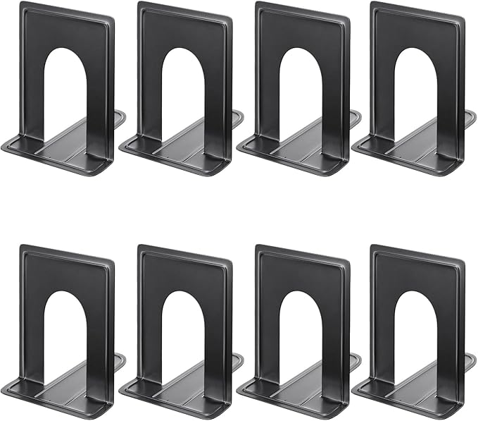 MaxGear 8.5 in Extra Large Heavy Duty Metal Book Ends, Classic Black Premium Bookends for Shelves, Non-Skid Bookend, Book Stopper for Books/Movies/CDs/Games, 8.5 x 5.9 x 7.8 in,4 Pairs