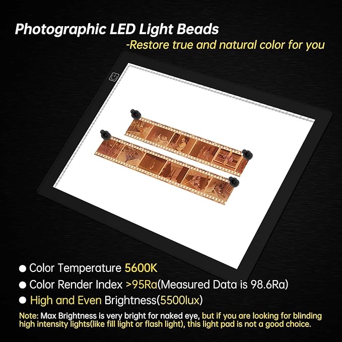 JHFart Magnetic Slide Viewer Light Box 5600K 12”x8” Ultra-Thin Adjustable Brightness Backlight for Slides and Film Negative Scanning