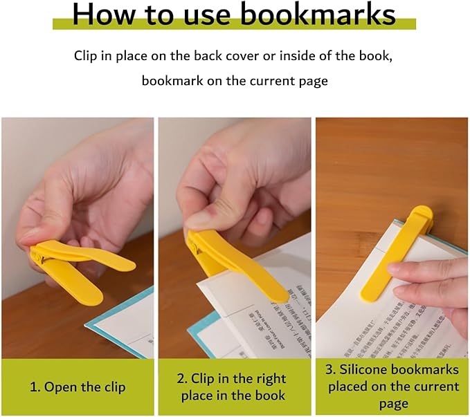 6pcs Silicone Automatic Bookmarks, Book Marks Gifts for Reading Women, Men, Kids, Book Lovers, Readers, Unique Cute Book Accessories, Stay in Place and Follow as You Read"