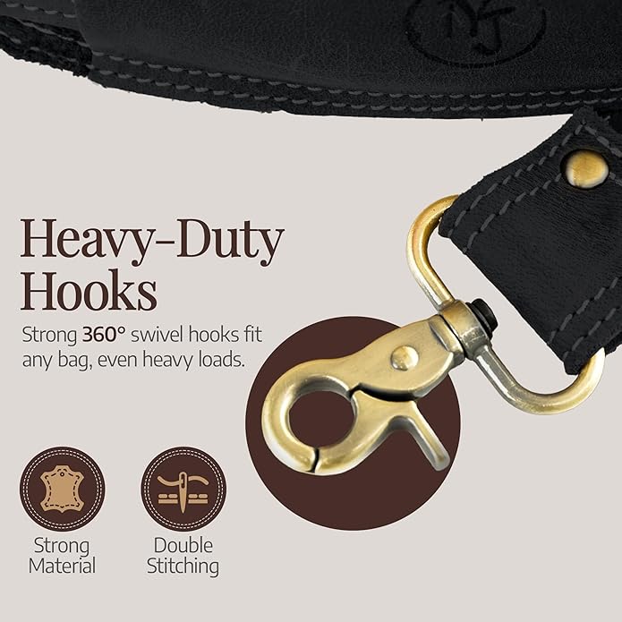 NJ Leatherworks Leather Bag Strap, Adjustable Replacement Shoulder Strap for Messenger, Duffel, Laptop, Camera Bags or Purses
