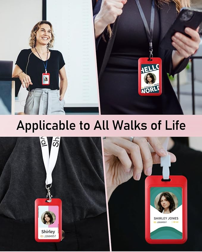 Uniclife 6 Pack Sliding ID Badge Holder Vertical Red Hard Plastic Case with Clear Window Red Card Protector Pouch for Office School ID Credit Cards Proximity Key Cards Driver’s Licenses and Passes