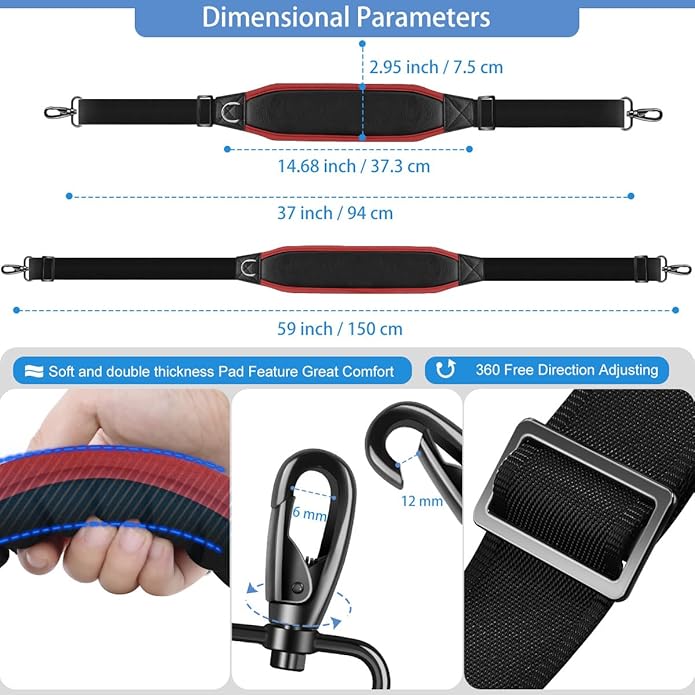 ZINZ 3D Air Cushion Bag Strap 59 inch Adjustable Belt with Padded & Dual Clasps & Swivel Hooks, Comfort Strap for Bags