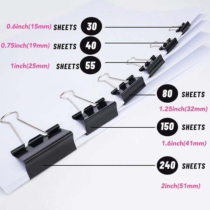 Binder Clips,Mini Binder Clips, Paper Clips (60Pcs) 0.6 Inch,Black Metal Paper Clamps for Office, Home, School