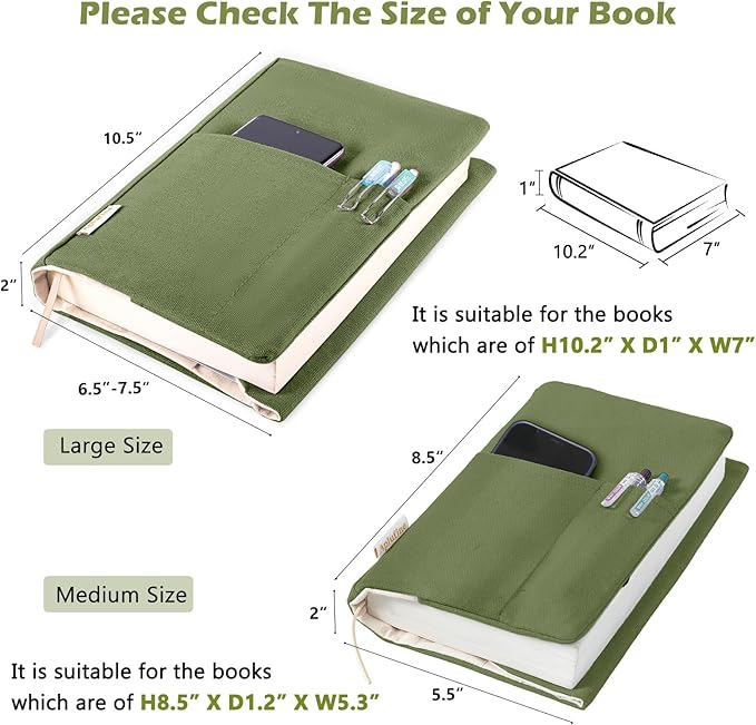 Canvas Book Covers, Washable Book Protector, Book Cover for Paperback Novels, Adjustable Book Cover for Hardcover with Pockets for Pen, Soft Cover Books, Book Lovers Gifts