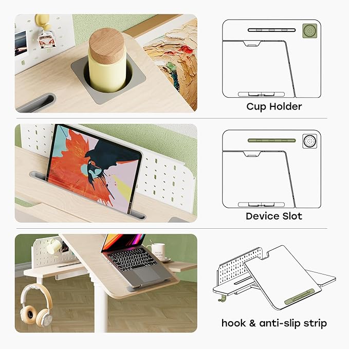 JOY worker Mobile Standing Desk with 60° Tiltable Desktop, 28" Height Adjustable Rolling Desk, DIY Pegboard & Storage Base, Portable Laptop Desk with 4 Lockable Wheels for Home Office, Oak