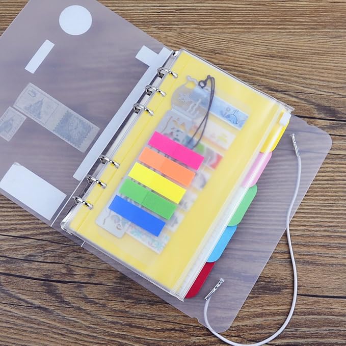 EvZ Zip Closure Envelope for 7 Inches Journal Organizer Diary A6 Notepad Notebook 6 Holes Ring Binder, Flexible Transparent, Set of 3Pcs