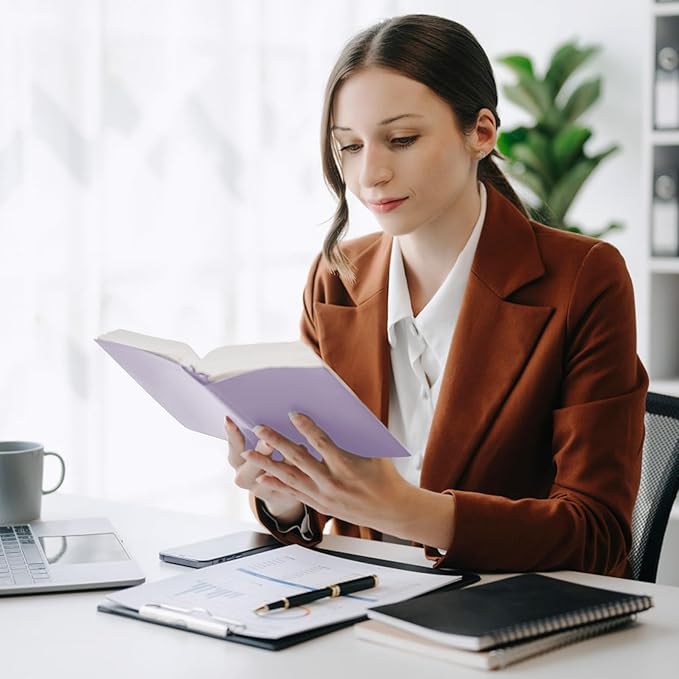 Hardcover Executive Notebooks, 160 Pages Line Ruled Classic Notebook Journal, Leather Notebooks with Pen Loop for Bussiness College Writing (MintPurple)