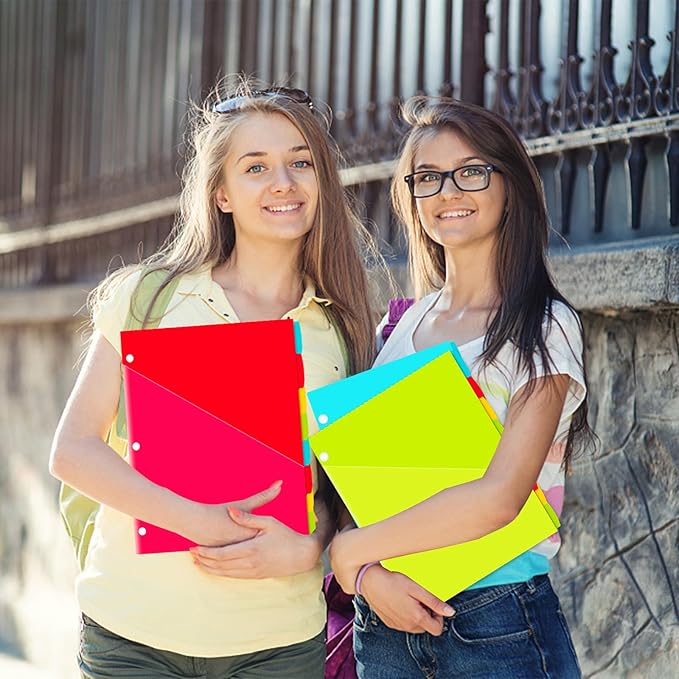 INFUN Plastic 8-Tab Binder Dividers with 2 Pockets - 3 Sets, 24 pcs Multicolor Pocket Dividers with 3 Holes for 3 Ring Binders,Total 24 Tabs