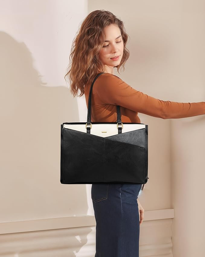 LOVEVOOK Laptop Bag for Women,15.6 Inch Laptop Tote Bag for Women,Vintage Leather Work Tote Bags Computer Teacher Bag,Waterproof Business Bag Office Briefcase