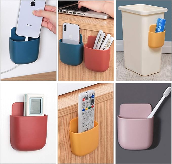 3 Pcs Remote Control Holder, Wall Mount Pen Holder Hole-Free Self Adhesive Phone Charging Organizer Pencil Storage Containers for Home Office School Supply Orgaizer (Gray