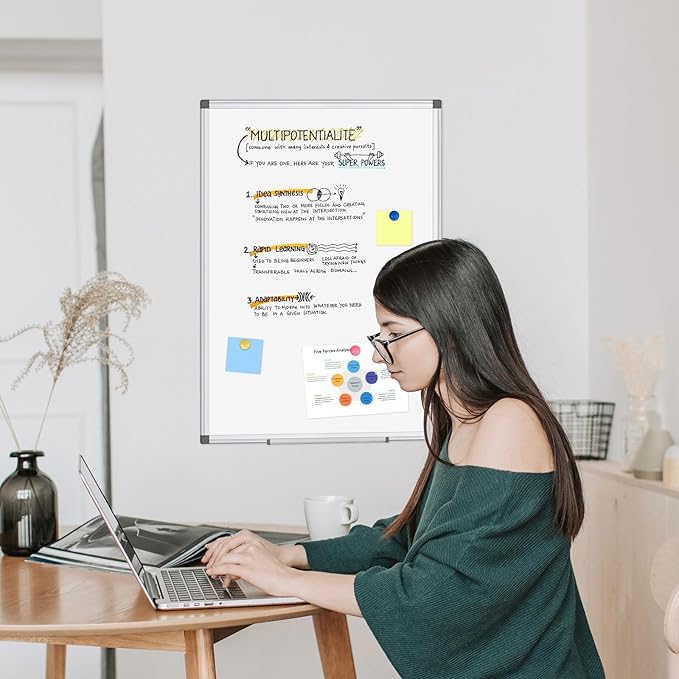 WALGLASS Double-Sided White Board 20" x 30", Dry Erase Board, Magnetic Whiteboard Silver Aluminium Frame, Wall-Mounted or Hanging Board for Home, School, Office, Kitchen