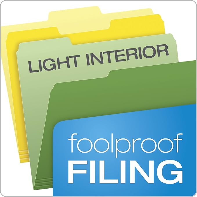 Pendaflex Recycled Hanging Folders, Letter Size, Black, 1/5 Cut, 25/BX (81605) & File Folders, Bright Green, Yellow, Red, Blue, 36 Pack Letter Size